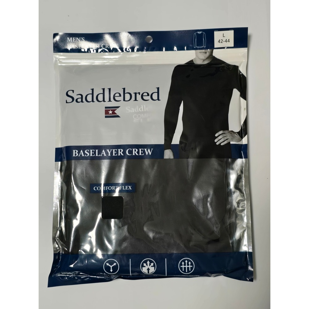 Saddlebred Men Baselayer Crew Neck Long Sleeve Comfort Flex Black Top SZ L (N)